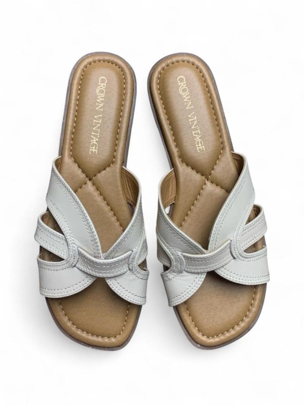 Crown Vintage Light Gray Leather Slide Mules